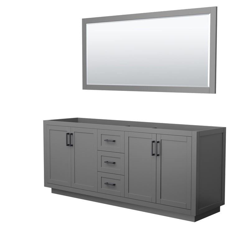 Wyndham Miranda 80" Double Bathroom Vanity In Dark Gray No Countertop No Sink Black Trims And 70" Mirror WCF292980DGBCXSXXM70