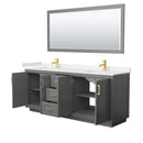 Wyndham Miranda 80" Double Bathroom Vanity In Dark Gray Light-Vein Carrara Cultured Marble Countertop Undermount Square Sinks Brushed Gold Trims and 70" Mir WCF292980DGGC2UNSM70