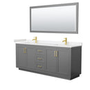 Wyndham Miranda 80" Double Bathroom Vanity In Dark Gray Light-Vein Carrara Cultured Marble Countertop Undermount Square Sinks Brushed Gold Trims And 70" Mir WCF292980DGGC2UNSM70