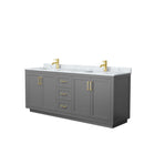 Wyndham Miranda 80" Double Bathroom Vanity In Dark Gray White Carrara Marble Countertop Undermount Square Sinks Brushed Gold Trims And No Mirror WCF292980DGGCMUNSMXX