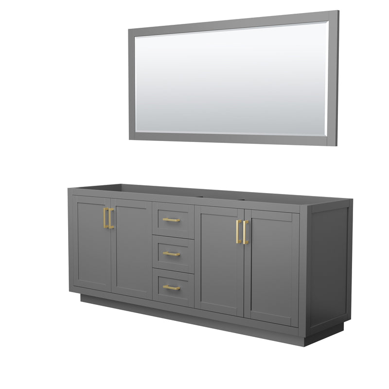 Wyndham Miranda 80" Double Bathroom Vanity In Dark Gray No Countertop No Sink Brushed Gold Trims And 70" Mirror WCF292980DGGCXSXXM70