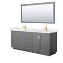 Wyndham Miranda 80" Double Bathroom Vanity In Dark Gray White Cultured Marble Countertop Undermount Square Sinks Brushed Gold Trims And 70" Mirror WCF292980DGGWCUNSM70