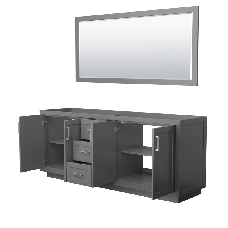 Wyndham Miranda 80" Double Bathroom Vanity In Dark Gray No Countertop No Sink Brushed Nickel Trims and 70" Mirror WCF292980DKGCXSXXM70