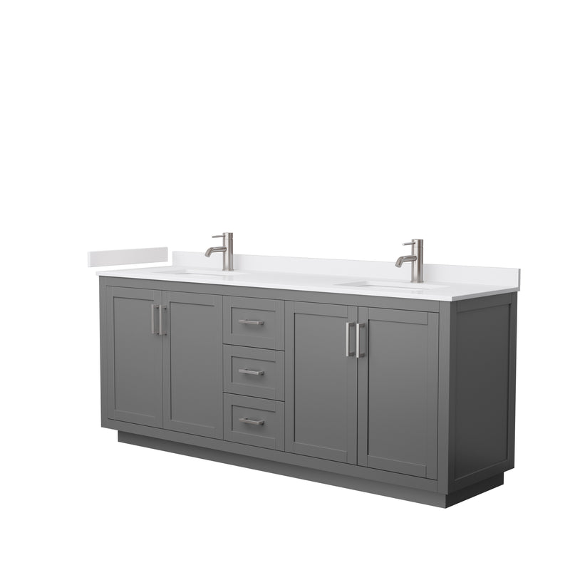 Wyndham Miranda 80" Double Bathroom Vanity In Dark Gray White Cultured Marble Countertop Undermount Square Sinks Brushed Nickel Trims And No Mirror WCF292980DKGWCUNSMXX