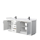 Wyndham Miranda 80" Double Bathroom Vanity In White White Cultured Marble Countertop Undermount Square Sinks Black Trims and No Mirror WCF292980DWBWCUNSMXX