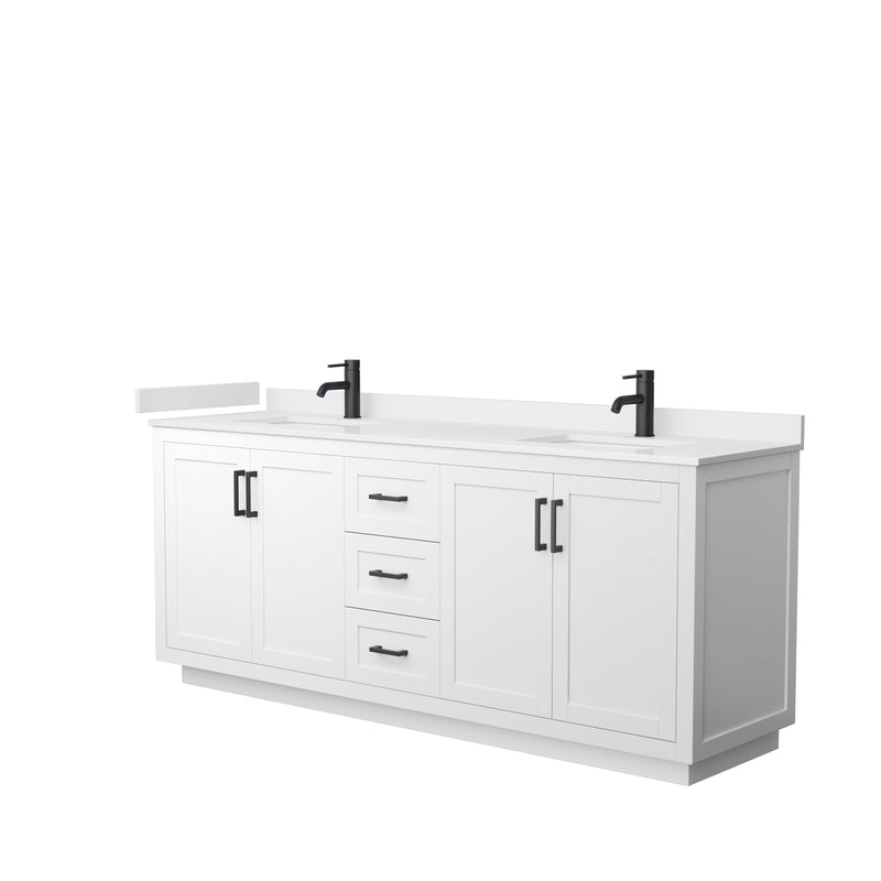 Wyndham Miranda 80" Double Bathroom Vanity In White White Cultured Marble Countertop Undermount Square Sinks Black Trims And No Mirror WCF292980DWBWCUNSMXX