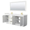Wyndham Miranda 80" Double Bathroom Vanity In White Light-Vein Carrara Cultured Marble Countertop Undermount Square Sinks Brushed Gold Trims and 70" Mirror WCF292980DWGC2UNSM70