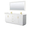 Wyndham Miranda 80" Double Bathroom Vanity In White Light-Vein Carrara Cultured Marble Countertop Undermount Square Sinks Brushed Gold Trims And 70" Mirror WCF292980DWGC2UNSM70