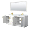 Wyndham Miranda 80" Double Bathroom Vanity In White White Carrara Marble Countertop Undermount Square Sinks Brushed Gold Trims and 70" Mirror WCF292980DWGCMUNSM70