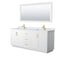 Wyndham Miranda 80" Double Bathroom Vanity In White White Carrara Marble Countertop Undermount Square Sinks Brushed Gold Trims And 70" Mirror WCF292980DWGCMUNSM70