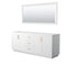 Wyndham Miranda 80" Double Bathroom Vanity In White No Countertop No Sink Brushed Gold Trims And 70" Mirror WCF292980DWGCXSXXM70