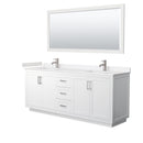 Wyndham Miranda 80" Double Bathroom Vanity In White Light-Vein Carrara Cultured Marble Countertop Undermount Square Sinks Brushed Nickel Trims And 70" Mirro WCF292980DWHC2UNSM70