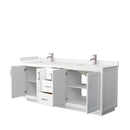 Wyndham Miranda 80" Double Bathroom Vanity In White Light-Vein Carrara Cultured Marble Countertop Undermount Square Sinks Brushed Nickel Trims and No Mirror WCF292980DWHC2UNSMXX