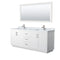 Wyndham Miranda 80" Double Bathroom Vanity In White White Carrara Marble Countertop Undermount Square Sinks Brushed Nickel Trims And 70" Mirror WCF292980DWHCMUNSM70