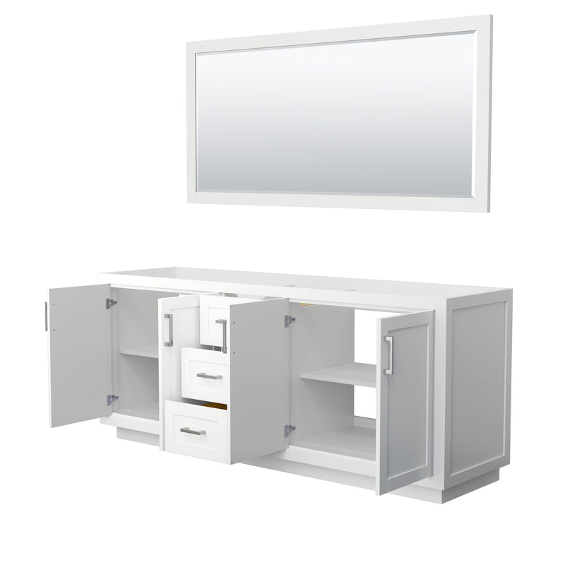 Wyndham Miranda 80" Double Bathroom Vanity In White No Countertop No Sink Brushed Nickel Trims and 70" Mirror WCF292980DWHCXSXXM70