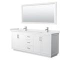 Wyndham Miranda 80" Double Bathroom Vanity In White White Cultured Marble Countertop Undermount Square Sinks Brushed Nickel Trims And 70" Mirror WCF292980DWHWCUNSM70