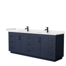 Wyndham Miranda 84" Double Bathroom Vanity In Dark Blue Light-Vein Carrara Cultured Marble Countertop Undermount Square Sinks Matte Black Trim WCF292984DBBC2UNSMXX