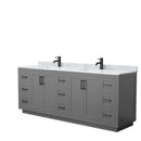 Wyndham Miranda 84" Double Bathroom Vanity In Dark Gray White Carrara Marble Countertop Undermount Square Sinks Matte Black Trim WCF292984DGBCMUNSMXX