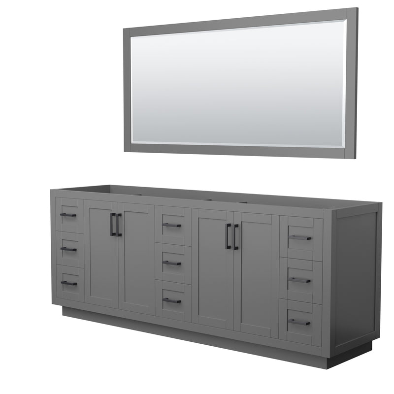 Wyndham Miranda 84" Double Bathroom Vanity In Dark Gray No Countertop No Sink Matte Black Trim 70" Mirror WCF292984DGBCXSXXM70