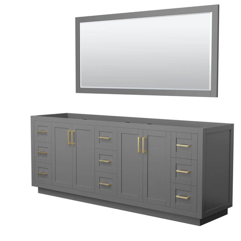 Wyndham Miranda 84" Double Bathroom Vanity In Dark Gray No Countertop No Sink Brushed Gold Trim 70" Mirror WCF292984DGGCXSXXM70