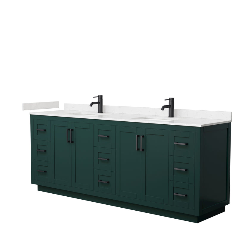 Wyndham Miranda 84" Double Bathroom Vanity In Green Light-Vein Carrara Cultured Marble Countertop Undermount Square Sinks Matte Black Trim WCF292984DGKC2UNSMXX