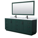 Wyndham Miranda 84" Double Bathroom Vanity In Green White Carrara Marble Countertop Undermount Square Sinks Matte Black Trim 70" Mirror WCF292984DGKCMUNSM70