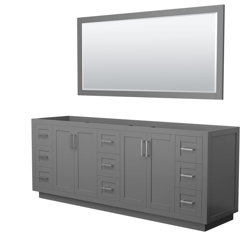 Wyndham Miranda 84" Double Bathroom Vanity In Dark Gray No Countertop No Sink Brushed Nickel Trim 70" Mirror WCF292984DKGCXSXXM70