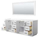 Wyndham Miranda 84" Double Bathroom Vanity In White No Countertop No Sink Matte Black Trim 70" Mirror WCF292984DWBCXSXXM70