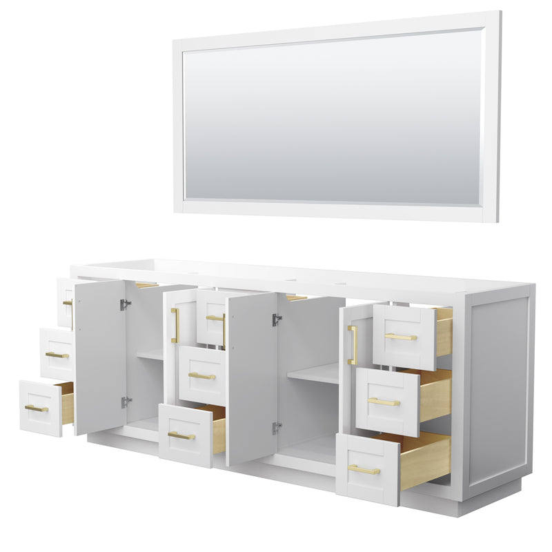 Wyndham Miranda 84" Double Bathroom Vanity In White No Countertop No Sink Brushed Gold Trim 70" Mirror WCF292984DWGCXSXXM70