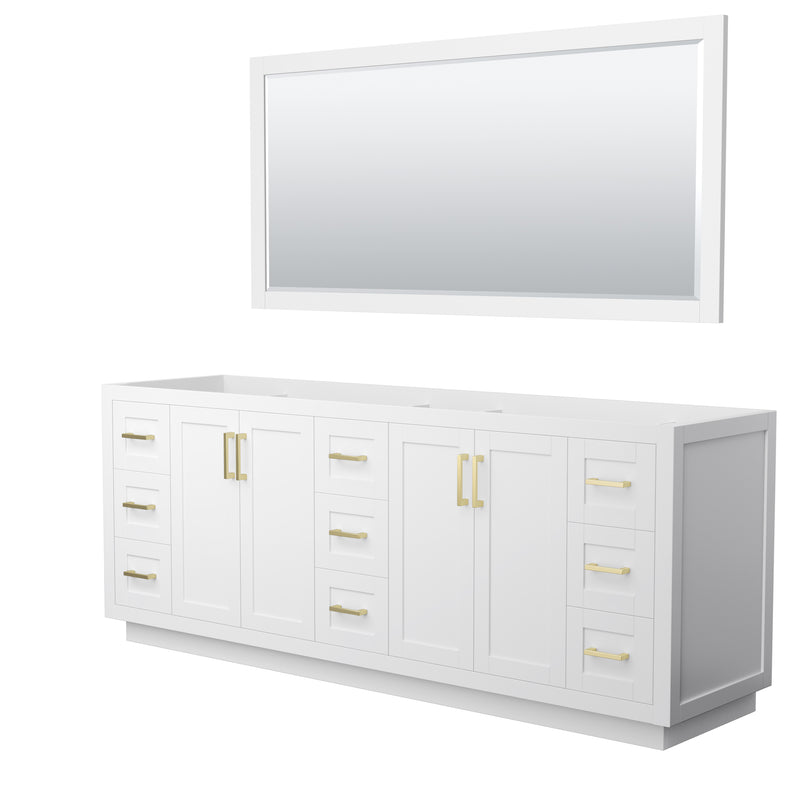 Wyndham Miranda 84" Double Bathroom Vanity In White No Countertop No Sink Brushed Gold Trim 70" Mirror WCF292984DWGCXSXXM70