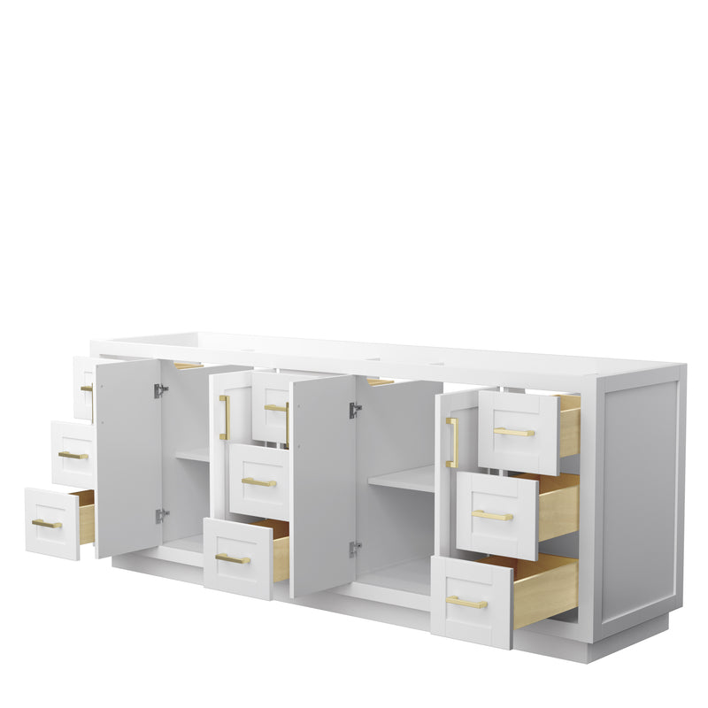 Wyndham Miranda 84" Double Bathroom Vanity In White No Countertop No Sink Brushed Gold Trim WCF292984DWGCXSXXMXX