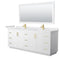 Wyndham Miranda 84" Double Bathroom Vanity In White White Cultured Marble Countertop Undermount Square Sinks Brushed Gold Trim 70" Mirror WCF292984DWGWCUNSM70