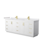 Wyndham Miranda 84" Double Bathroom Vanity In White White Cultured Marble Countertop Undermount Square Sinks Brushed Gold Trim WCF292984DWGWCUNSMXX