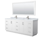 Wyndham Miranda 84" Double Bathroom Vanity In White White Carrara Marble Countertop Undermount Square Sinks Brushed Nickel Trim 70" Mirror WCF292984DWHCMUNSM70