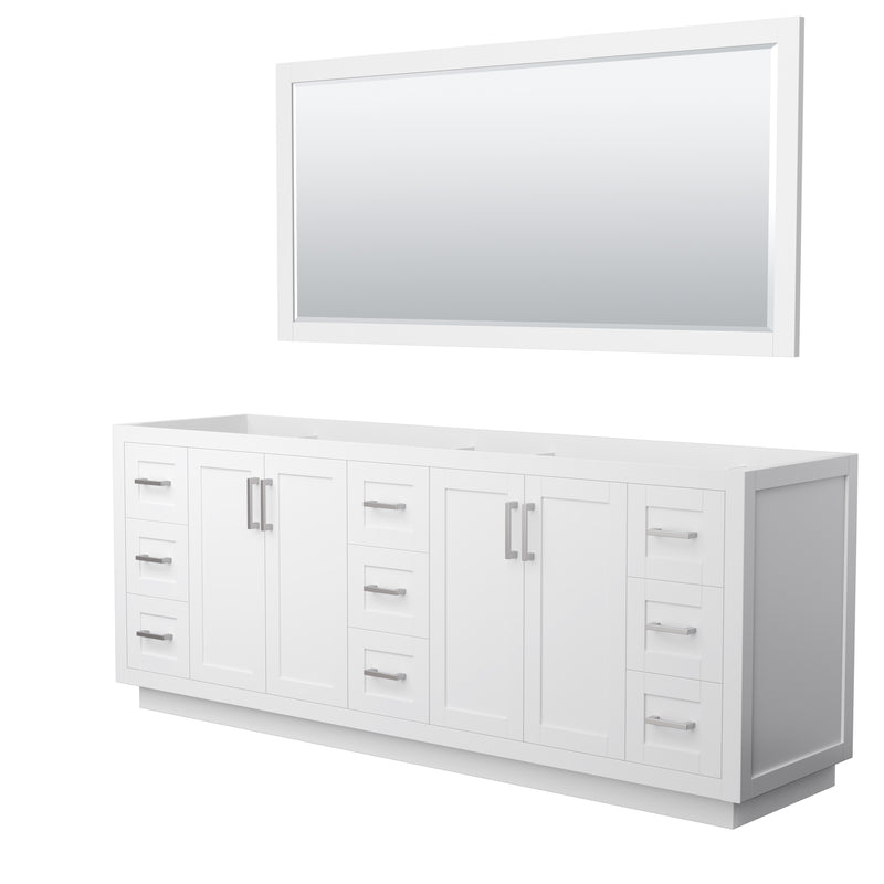 Wyndham Miranda 84" Double Bathroom Vanity In White No Countertop No Sink Brushed Nickel Trim 70" Mirror WCF292984DWHCXSXXM70