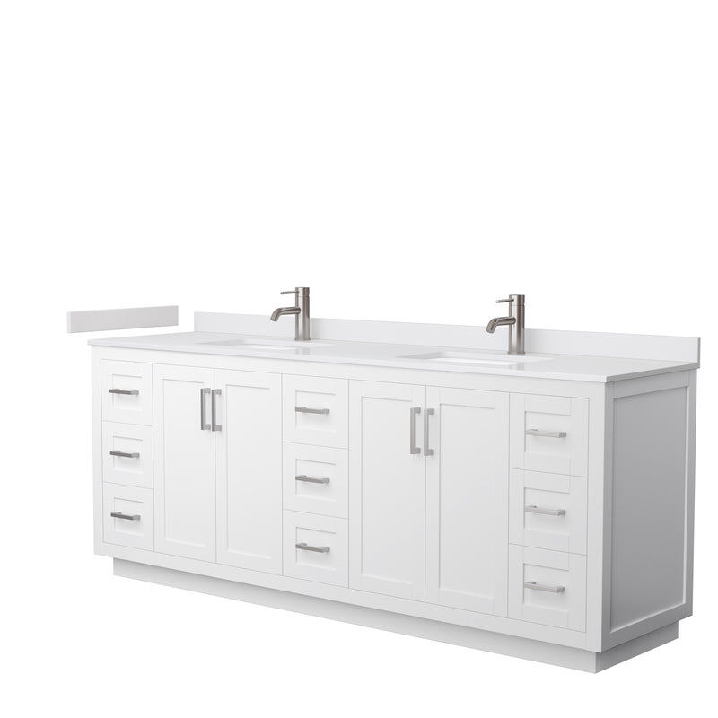 Wyndham Miranda 84" Double Bathroom Vanity In White White Cultured Marble Countertop Undermount Square Sinks Brushed Nickel Trim WCF292984DWHWCUNSMXX