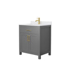 Wyndham Beckett 30" Single Bathroom Vanity In Dark Gray White Cultured Marble Countertop Undermount Square Sink Brushed Gold Trim WCG242430SGGWCUNSMXX