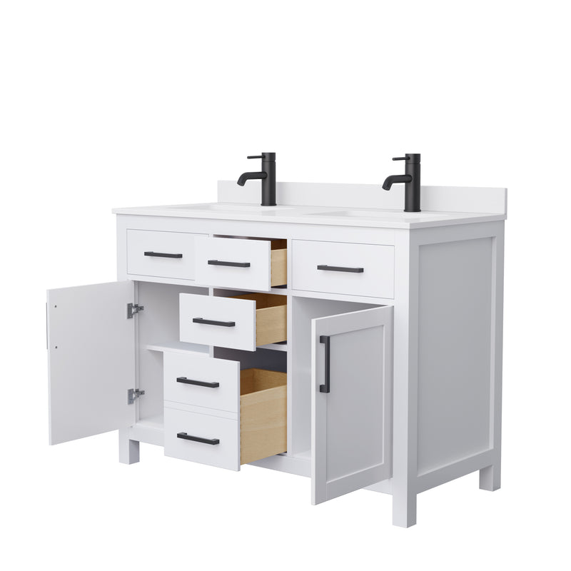 Wyndham Beckett 48" Double Bathroom Vanity In White White Cultured Marble Countertop Undermount Square Sinks Matte Black Trim WCG242448DWBWCUNSMXX