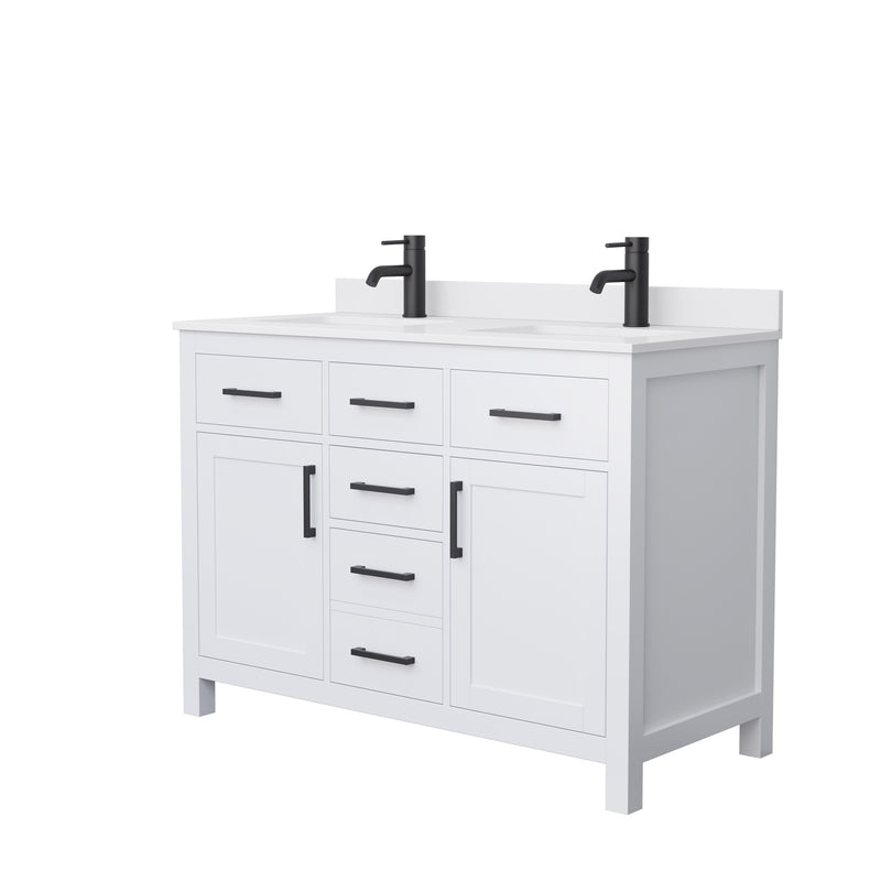 Wyndham Beckett 48" Double Bathroom Vanity In White White Cultured Marble Countertop Undermount Square Sinks Matte Black Trim WCG242448DWBWCUNSMXX