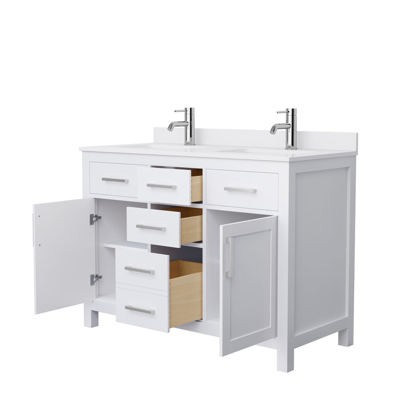 Wyndham Beckett 48" Double Bathroom Vanity In White White Cultured Marble Countertop Undermount Square Sinks Brushed Nickel Trim WCG242448DWHWCUNSMXX