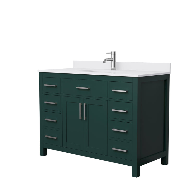 Wyndham Beckett 48" Single Bathroom Vanity In Green White Cultured Marble Countertop Undermount Square Sink Brushed Nickel Trim WCG242448SGEWCUNSMXX