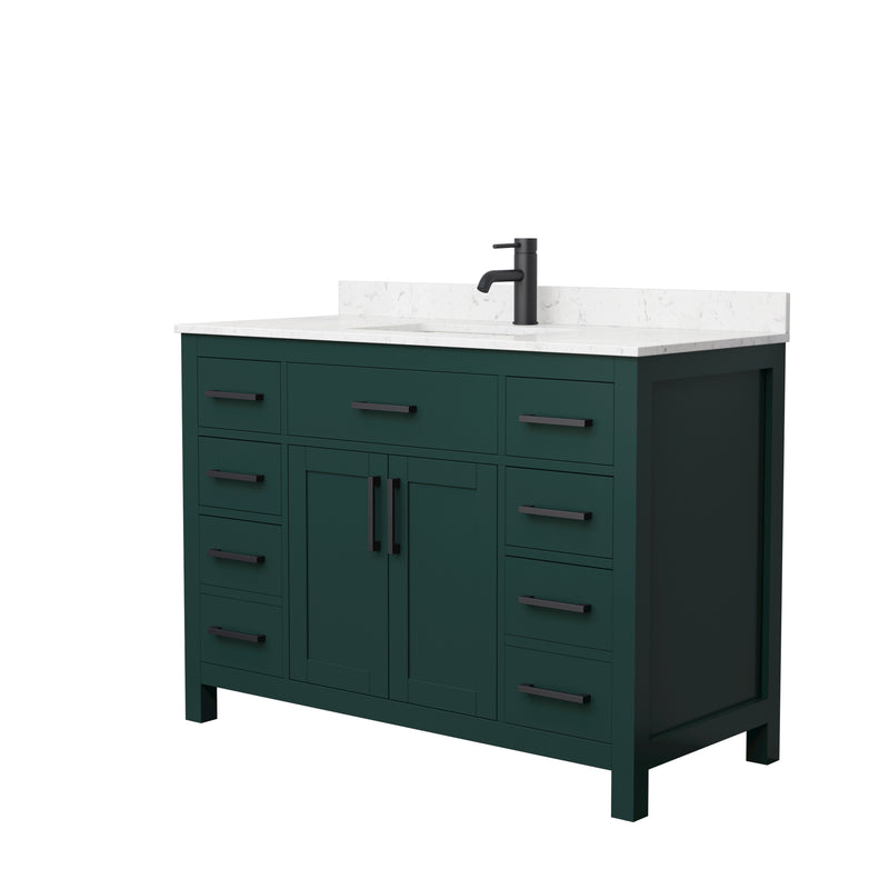 Wyndham Beckett 48" Single Bathroom Vanity In Green Carrara Cultured Marble Countertop Undermount Square Sink Matte Black Trim WCG242448SGKCCUNSMXX