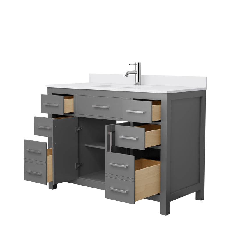 Wyndham Beckett 48" Single Bathroom Vanity In Dark Gray White Cultured Marble Countertop Undermount Square Sink Brushed Nickel Trim WCG242448SKGWCUNSMXX