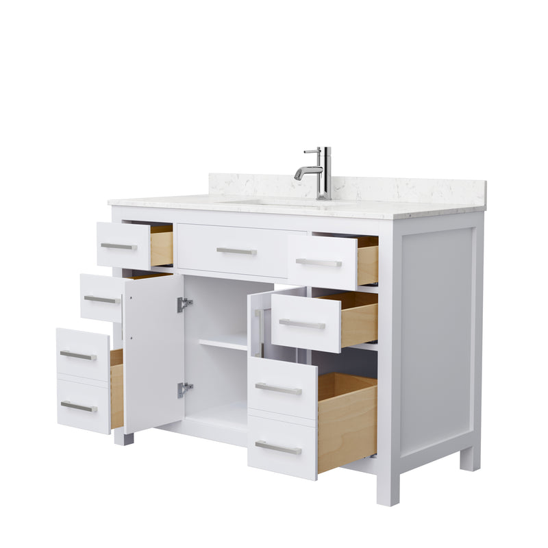 Wyndham Beckett 48" Single Bathroom Vanity In White Carrara Cultured Marble Countertop Undermount Square Sink Brushed Nickel Trim WCG242448SWHCCUNSMXX