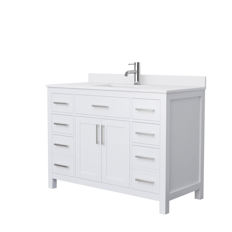 Wyndham Beckett 48" Single Bathroom Vanity In White White Cultured Marble Countertop Undermount Square Sink Brushed Nickel Trim WCG242448SWHWCUNSMXX