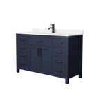 Wyndham Beckett 54" Single Bathroom Vanity In Dark Blue Carrara Cultured Marble Countertop Undermount Square Sink Matte Black Trim WCG242454SBBCCUNSMXX