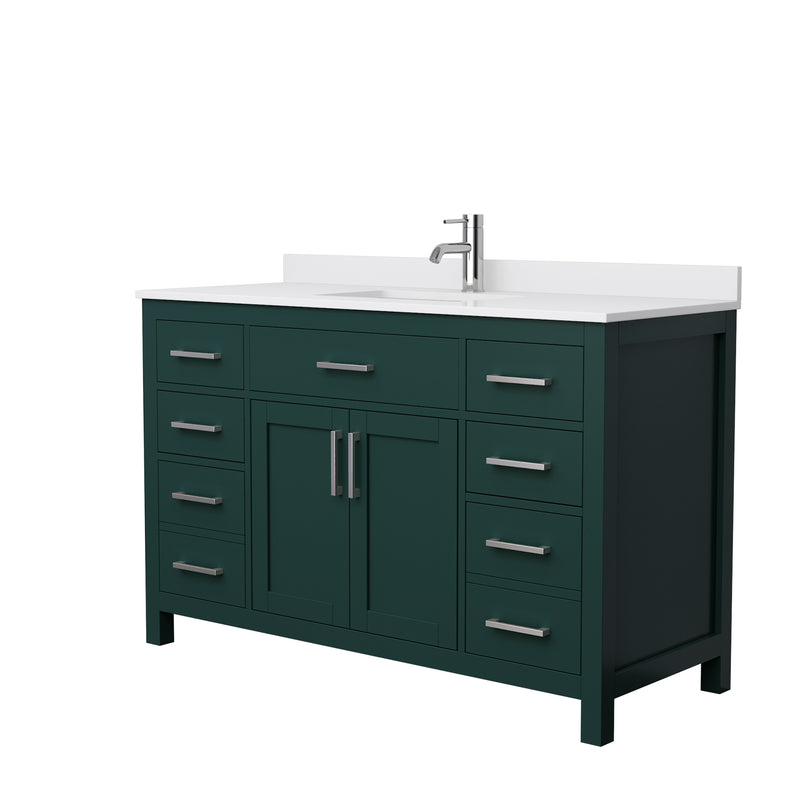 Wyndham Beckett 54" Single Bathroom Vanity In Green White Cultured Marble Countertop Undermount Square Sink Brushed Nickel Trim WCG242454SGEWCUNSMXX