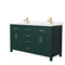 Wyndham Beckett 60" Double Bathroom Vanity In Green Carrara Cultured Marble Countertop Undermount Square Sinks Brushed Gold Trim WCG242460DGDCCUNSMXX