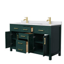 Wyndham Beckett 60" Double Bathroom Vanity In Green White Cultured Marble Countertop Undermount Square Sinks Brushed Gold Trim WCG242460DGDWCUNSMXX