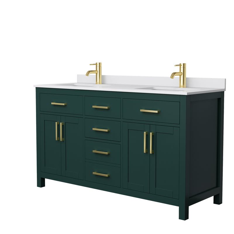 Wyndham Beckett 60" Double Bathroom Vanity In Green White Cultured Marble Countertop Undermount Square Sinks Brushed Gold Trim WCG242460DGDWCUNSMXX